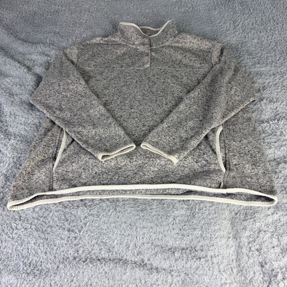 Eddie Bauer Womens 2XL Gray Marl Sweater Fleece Snap Mock Neck Pullover Pockets